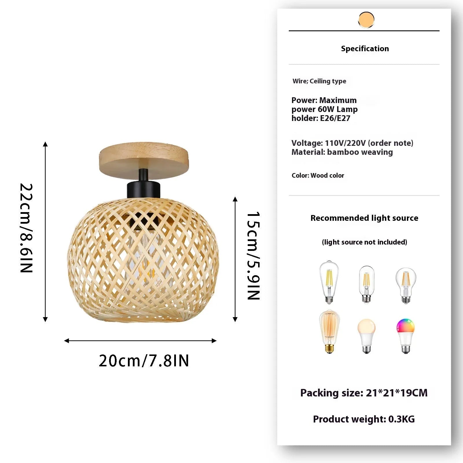 Natural bamboo Japanese-style ceiling lamp with a wood colour finish, designed for hallways and corridors.