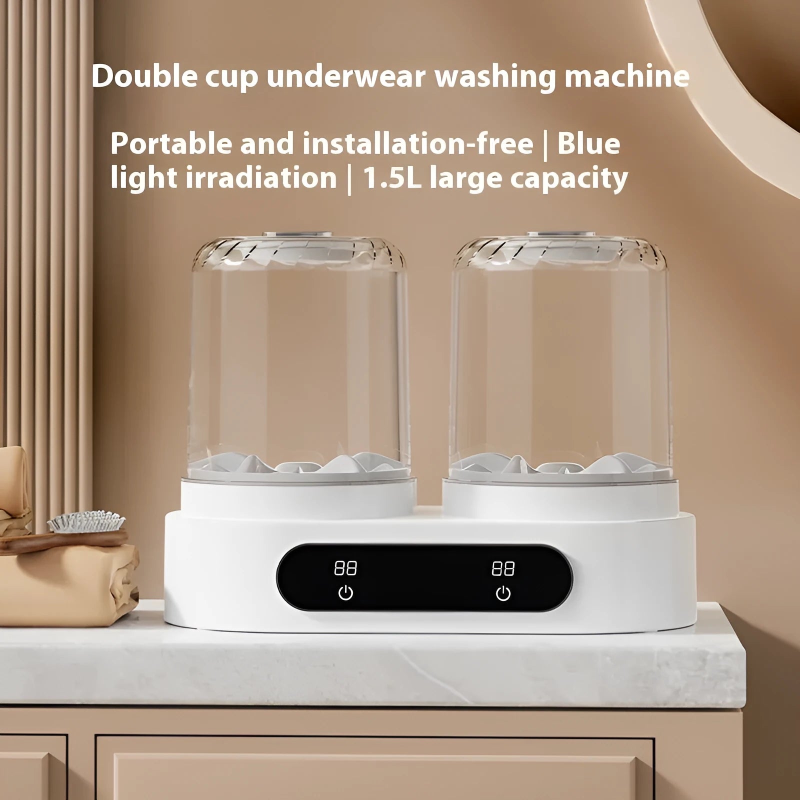 White double bucket mini underwear washing machine with USB power port and mechanical timer