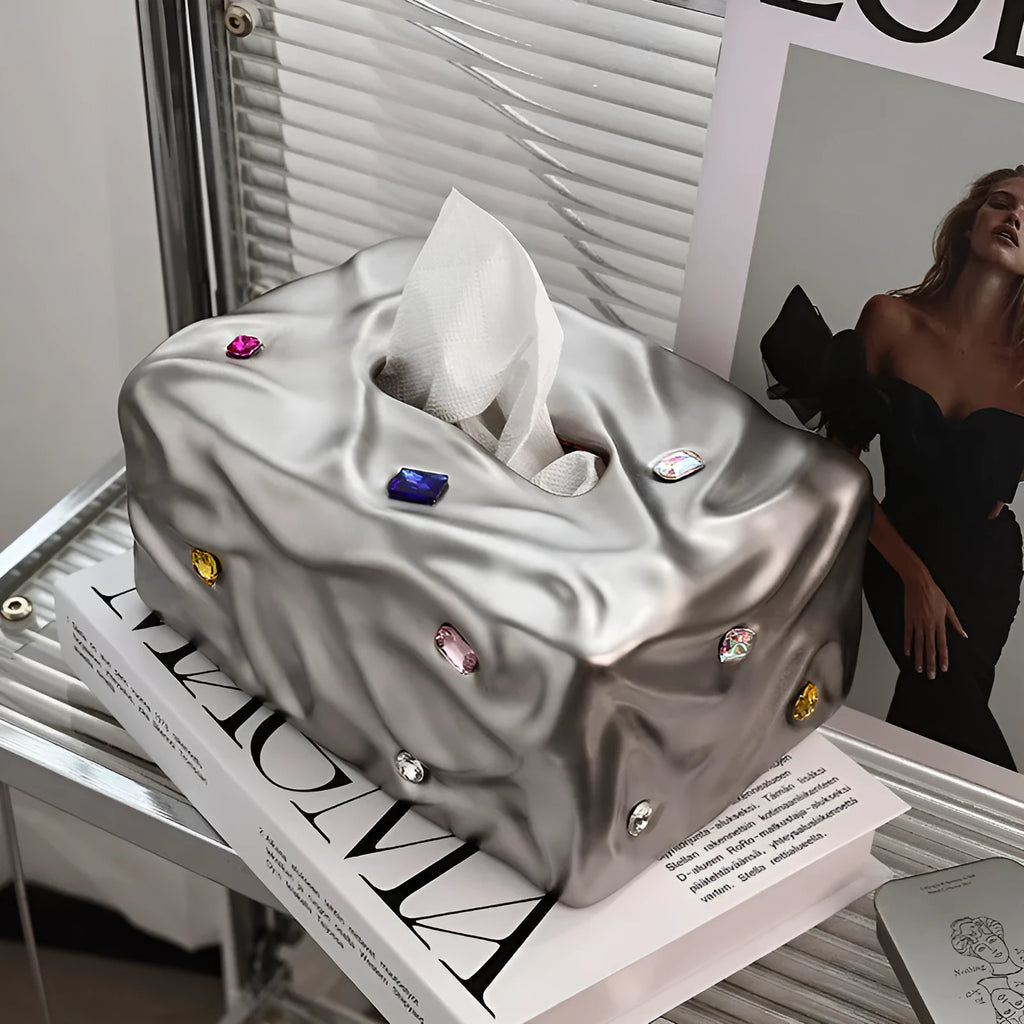 Ceramic tissue box with matte finish in coconut milk white or silver electroplated colour options