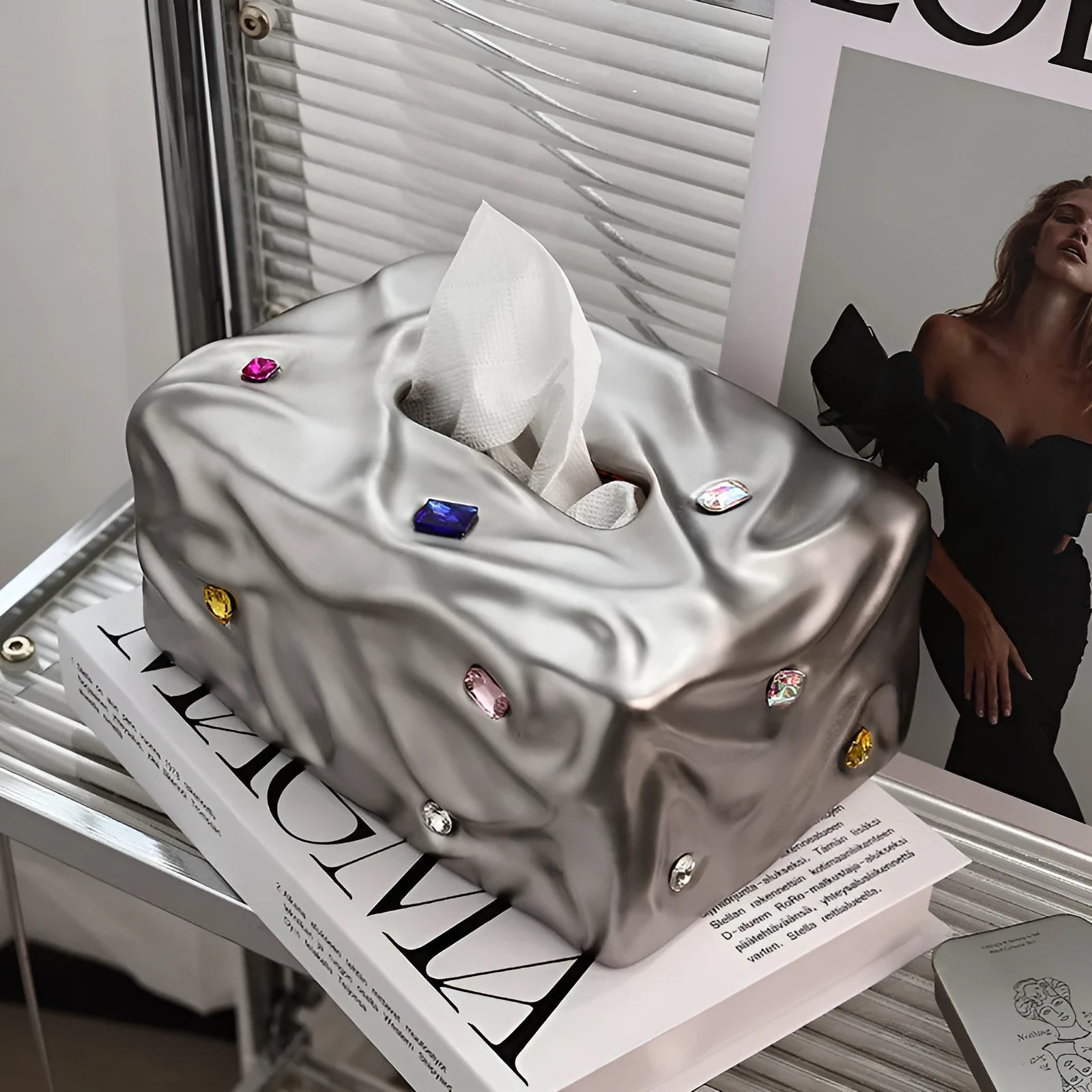 Ceramic tissue box with matte finish in coconut milk white or silver electroplated colour options