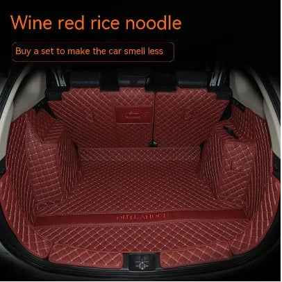 Mitsubishi Outlander custom boot floor mat with 3D edging in black with red piping.