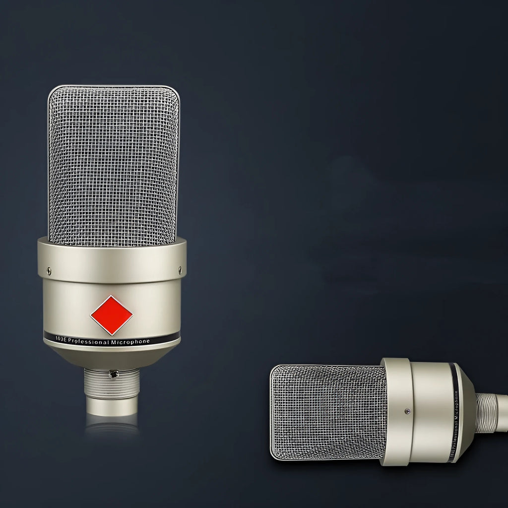 Wired condenser microphone with stand in champagne gold or black gold finish