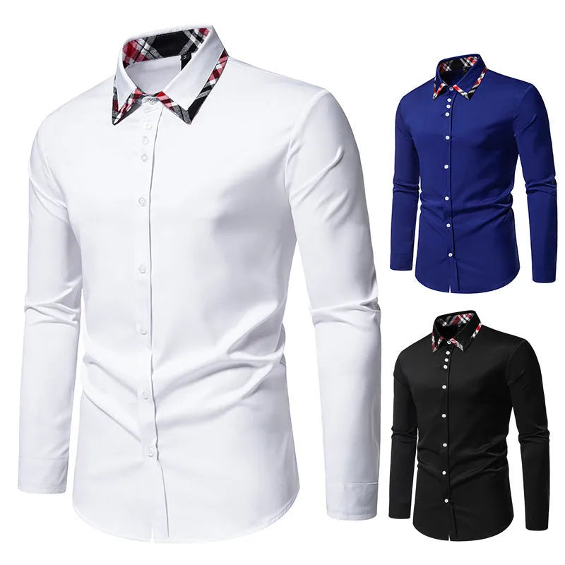 Men's plaid contrast colour shirt with triangle collar and long sleeves