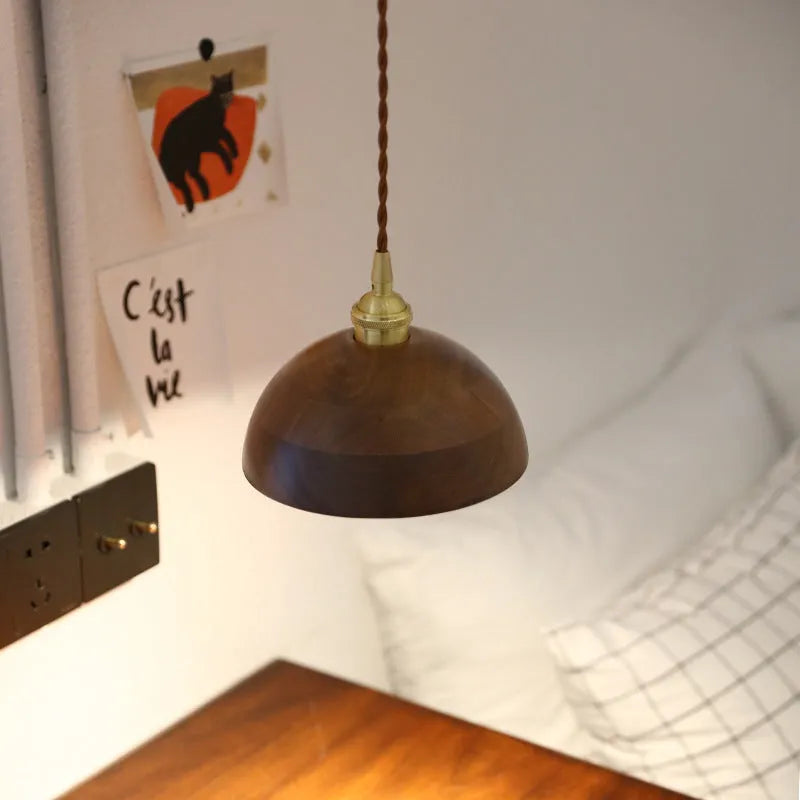 Copper wood art single-head droplight chandelier with an E27 socket.