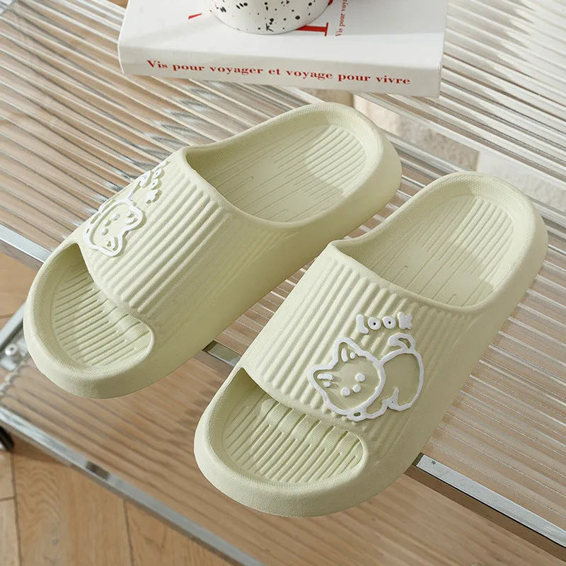 Cat motif thick platform flip-flop slippers in multiple colours with EVA sole