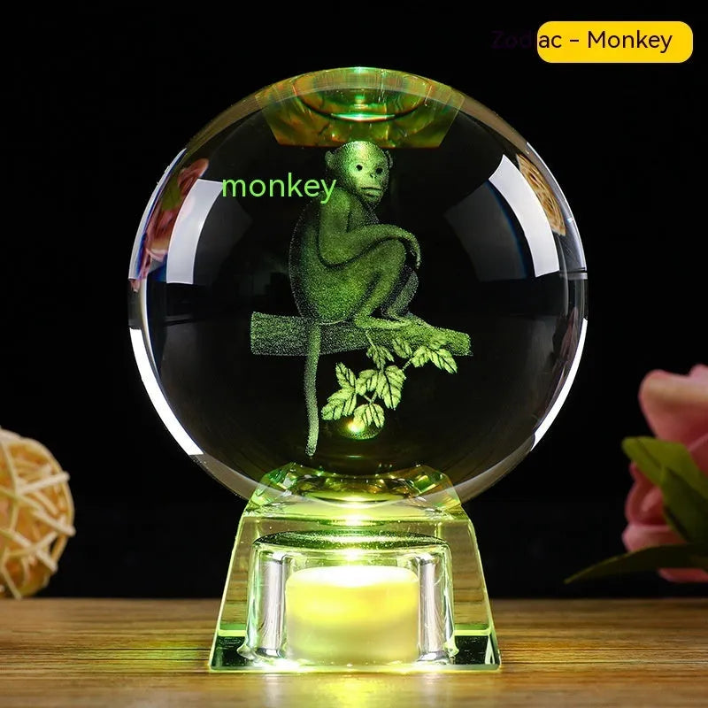 White crystal ball zodiac lamp with Chinese style design and electronic base showing zodiac symbol