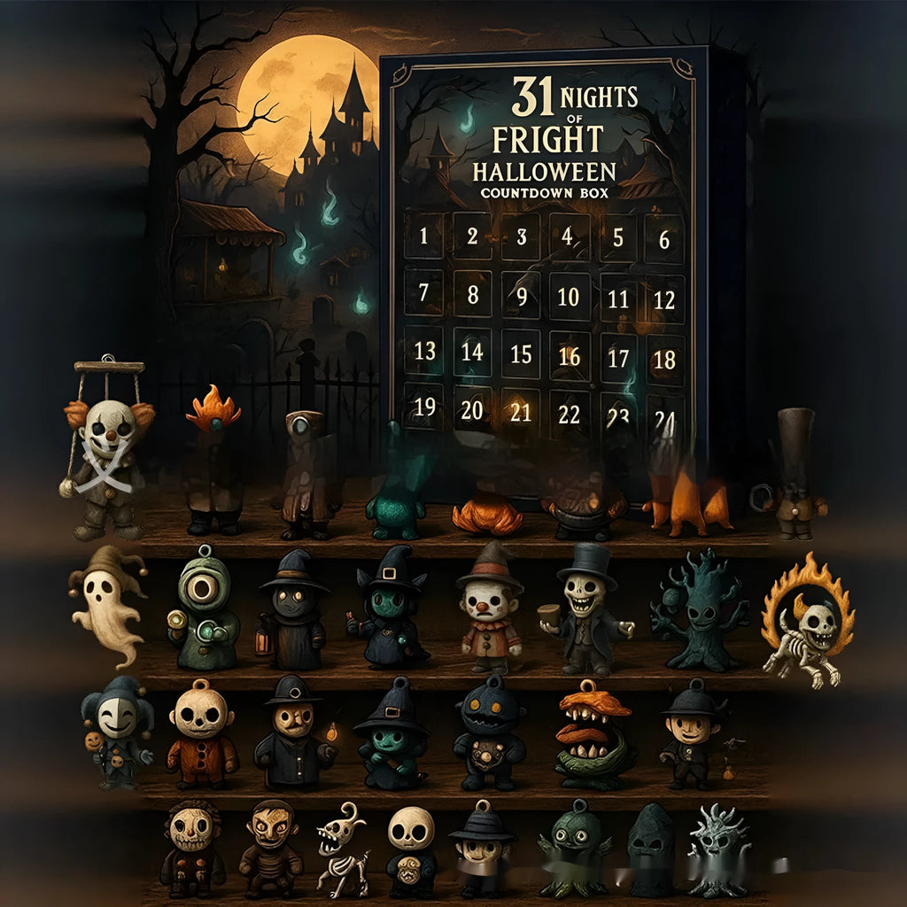 Halloween horror advent calendar countdown box with blind box packaging and resin scare doll.