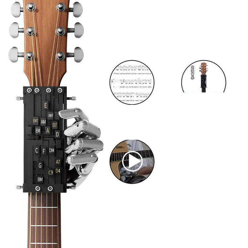 Black automatic guitar chord device for folk playing practice with double chord functionality