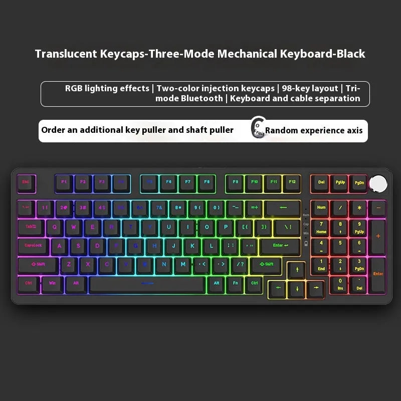 98-key wireless mechanical keyboard kit with metal control knob and optional display screen