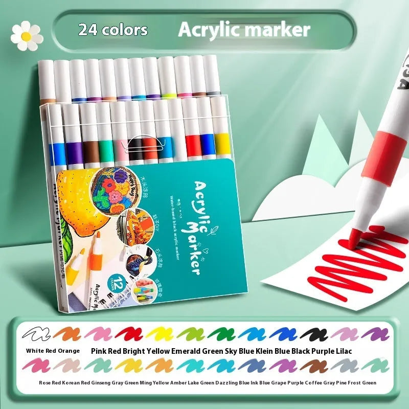True colour acrylic marker pens in multicoloured plastic bodies for student painting projects