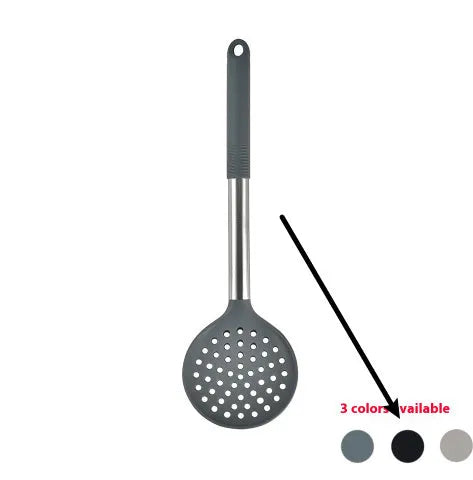 12 piece silicone kitchenware set with rotating storage bucket including ladle spatula and food clip in black