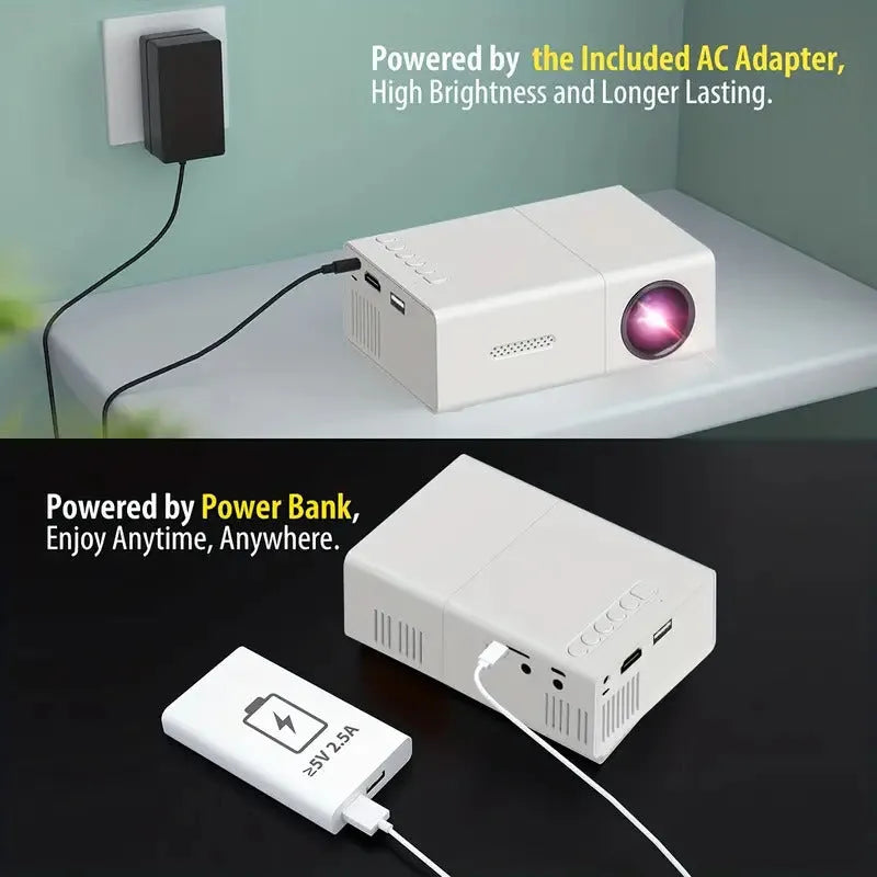 M100 mini LED projector in white or black colour projecting 100-inch image for home cinema