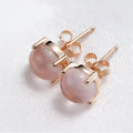 Korean style women's rose gold drop shape stud earrings with synthetic quartz and crystal inlay