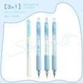 Four student calligraphy pens with 0.5mm double-headed fluorescent tips in plastic cases