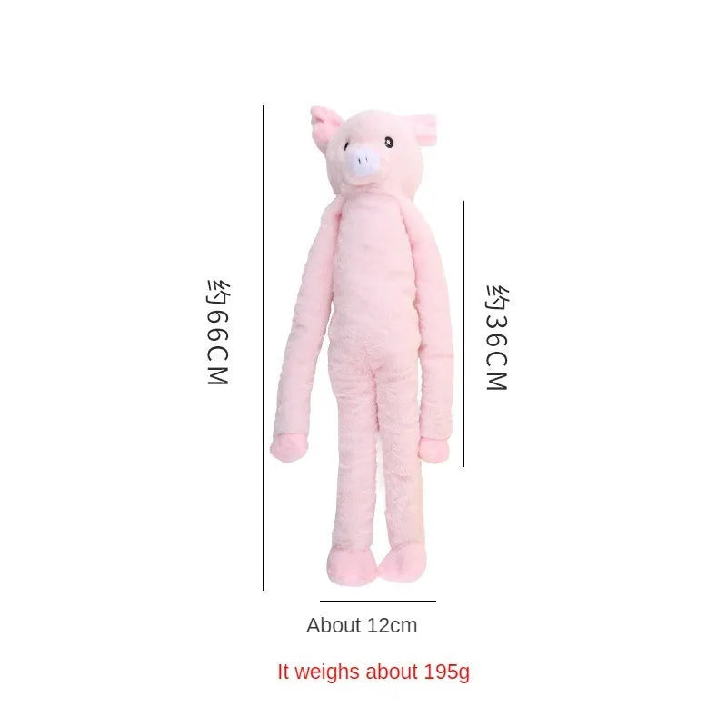 Large pink and yellow plush dog toy with squeaker and rattle paper for golden retriever chewing