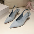 Women's pointed toe stiletto high heels in suede, shown in apricot colour on a light background.