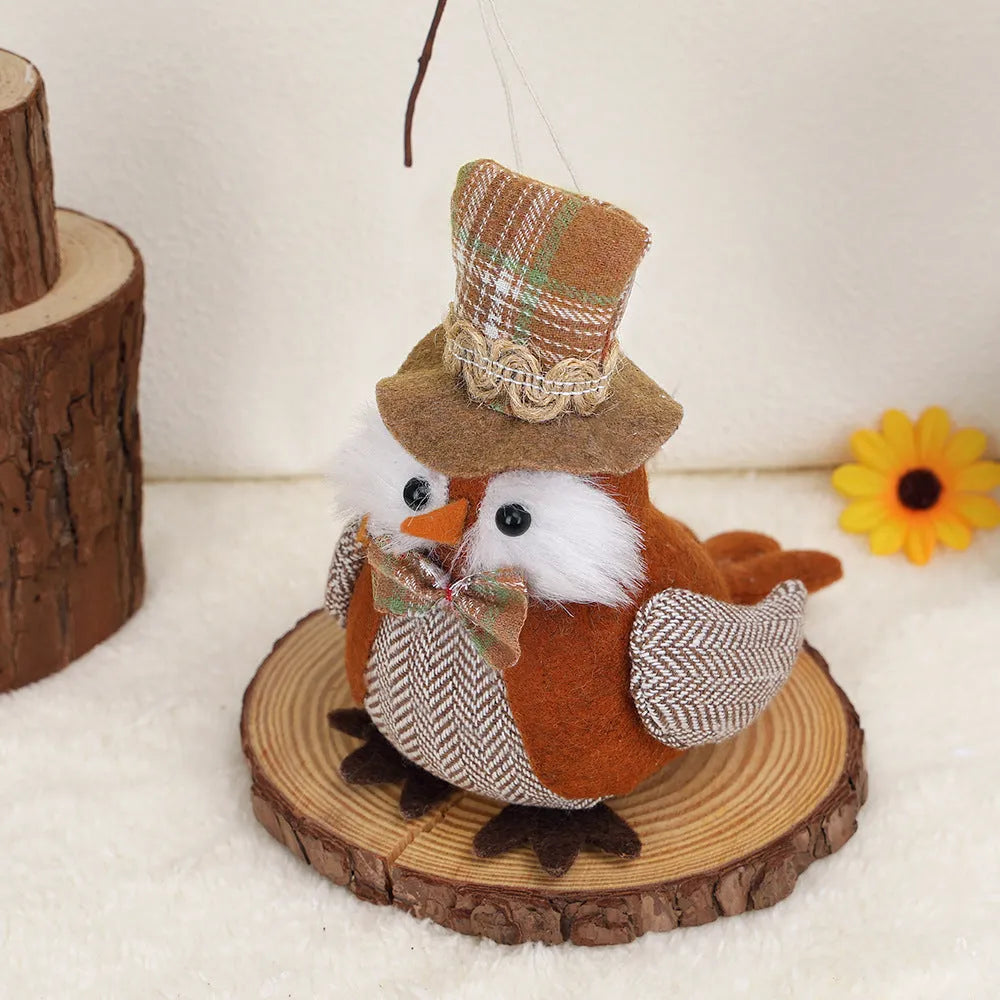 Creative owl harvest bird ornament in orange or green colour for Thanksgiving window or desktop decoration
