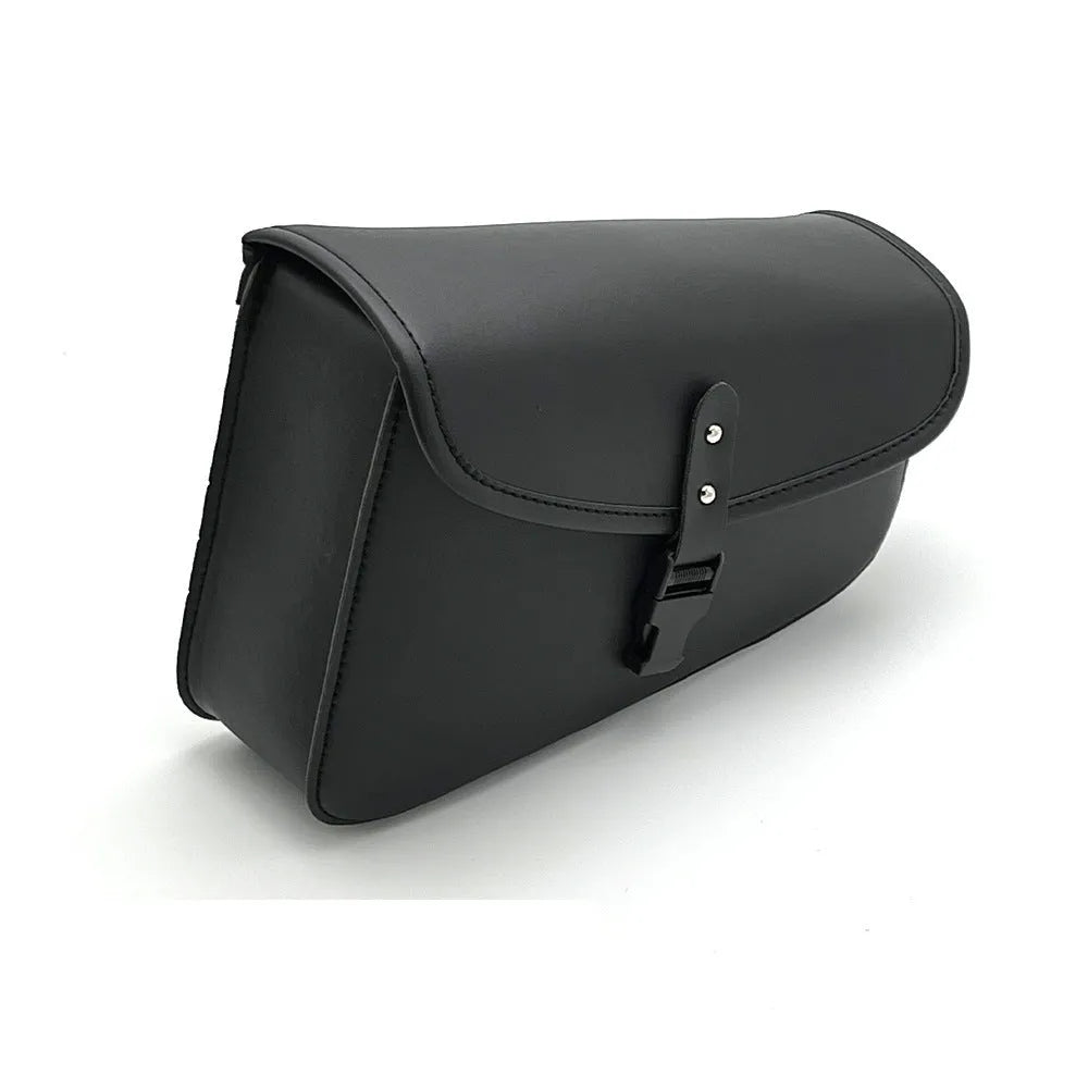 Black PU leather motorcycle swingarm saddlebag mounted on Sportster side