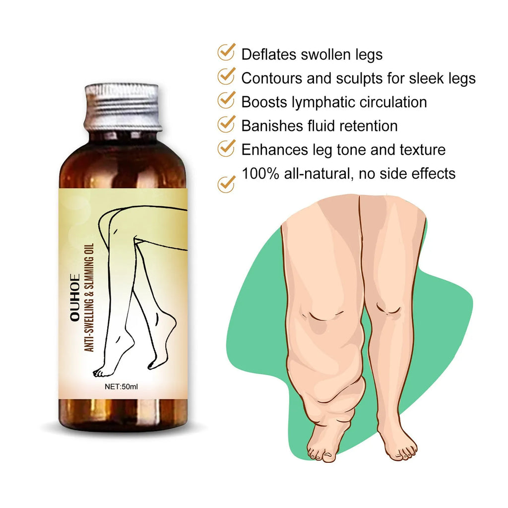 50ml bottle of essential oil for body moisturising and leg massage with natural extracts