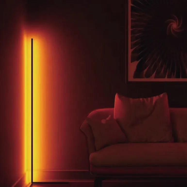 Black smart RGB floor lamp with remote control for bedroom atmospheric lighting