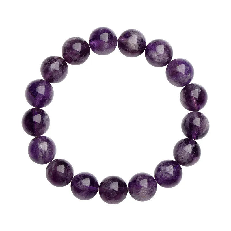 Natural feather amethyst crystal bracelet with Snow Mountain purple scattered beads and a Ruyi geometry design.