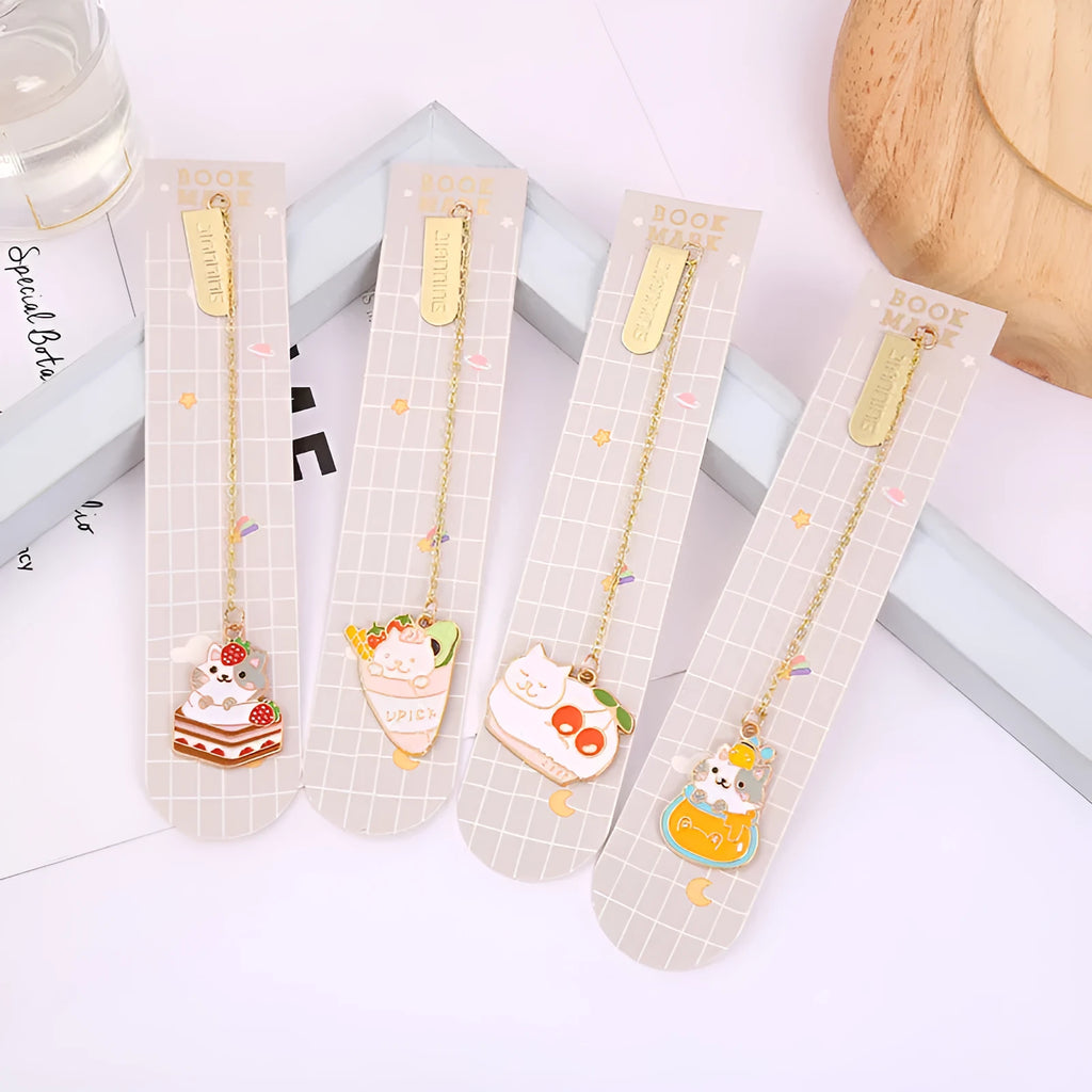Jane Lime Foodie cat metal pendant bookmark with cartoon design measuring 3.8cm by 18.3cm