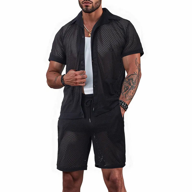 Women's Beach Hawaii design short-sleeve cardigan and shorts co-ord set in multiple colours