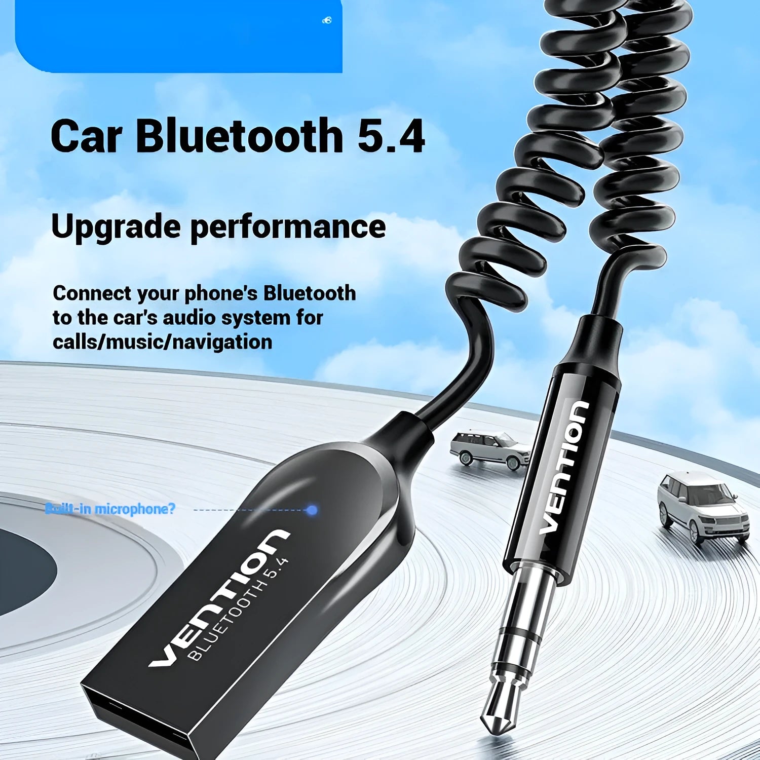 USB car Bluetooth audio receiver with zinc alloy USB plug, copper 3.5mm jack, and black PU-coated cable.