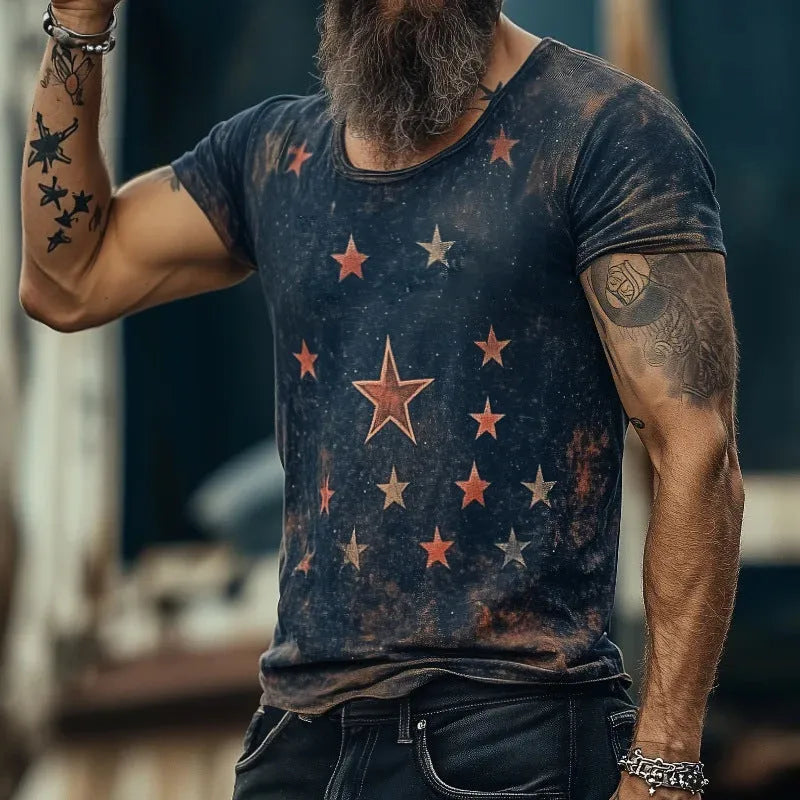 Loose fit short sleeve T-shirt with a 3D creative art retro pattern.