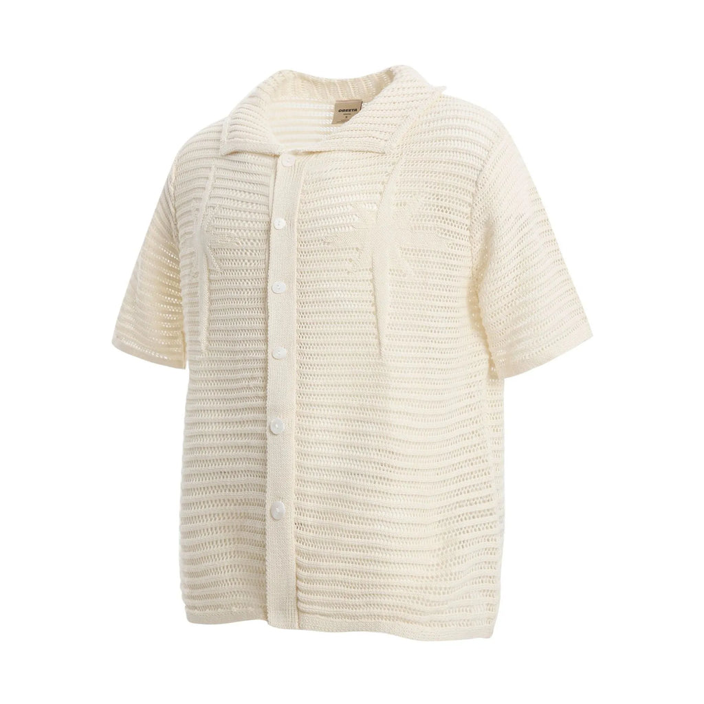 American retro loose-fit cotton short sleeve shirt in apricot and black colours for casual wear
