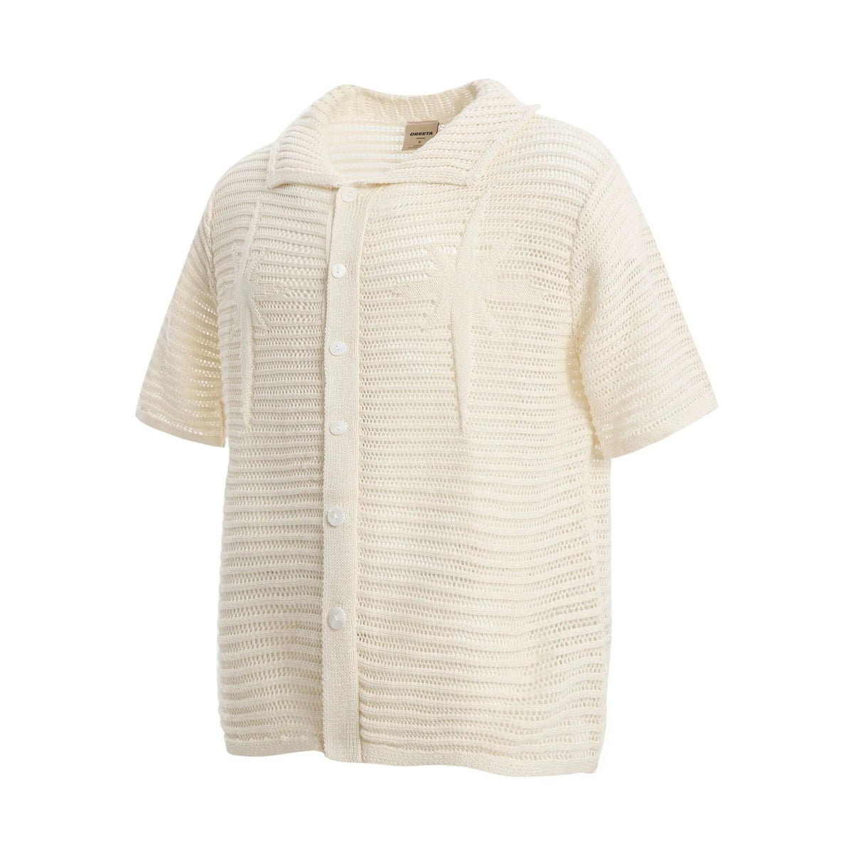 American retro loose-fit cotton short sleeve shirt in apricot and black colours for casual wear