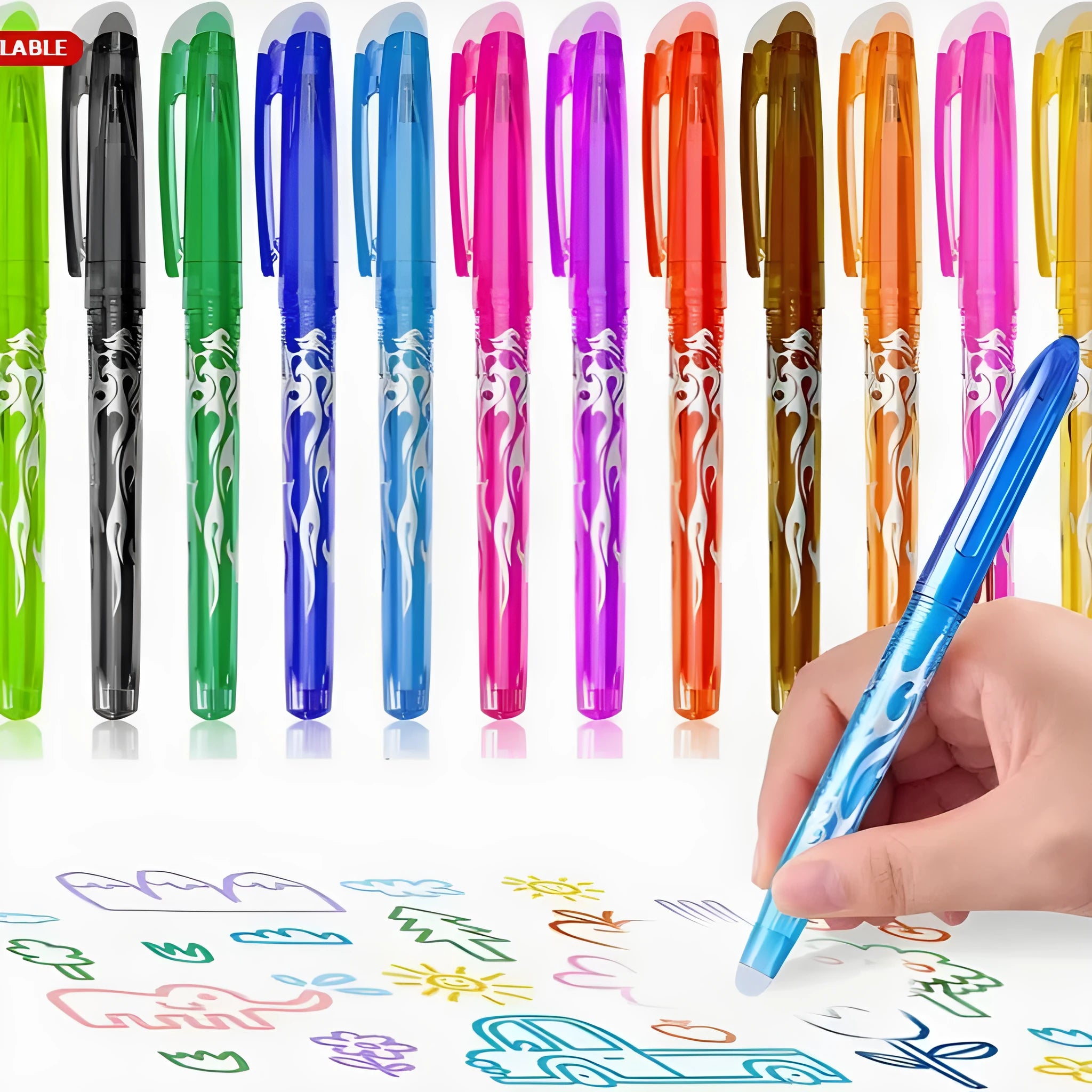 Plastic barrel heat erasable gel pens with stainless steel nibs in 0.5mm and 0.7mm sizes available in 8 or 12 colour suits.