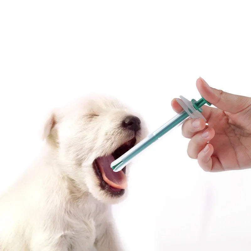 Two pack of soft tip silica gel pet pill shooters for cats and dogs showing plunger and barrel