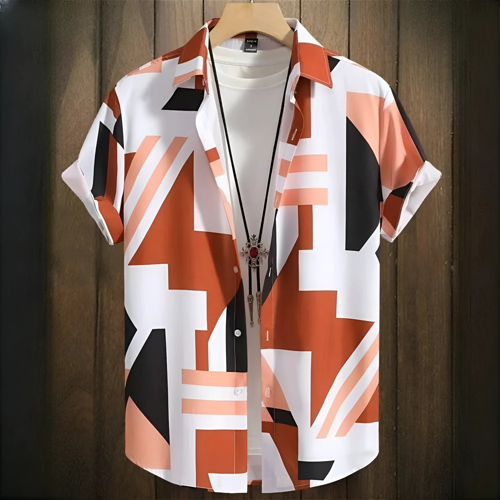 Men's camouflage print cardigan-style t-shirt with short sleeves and loose fit
