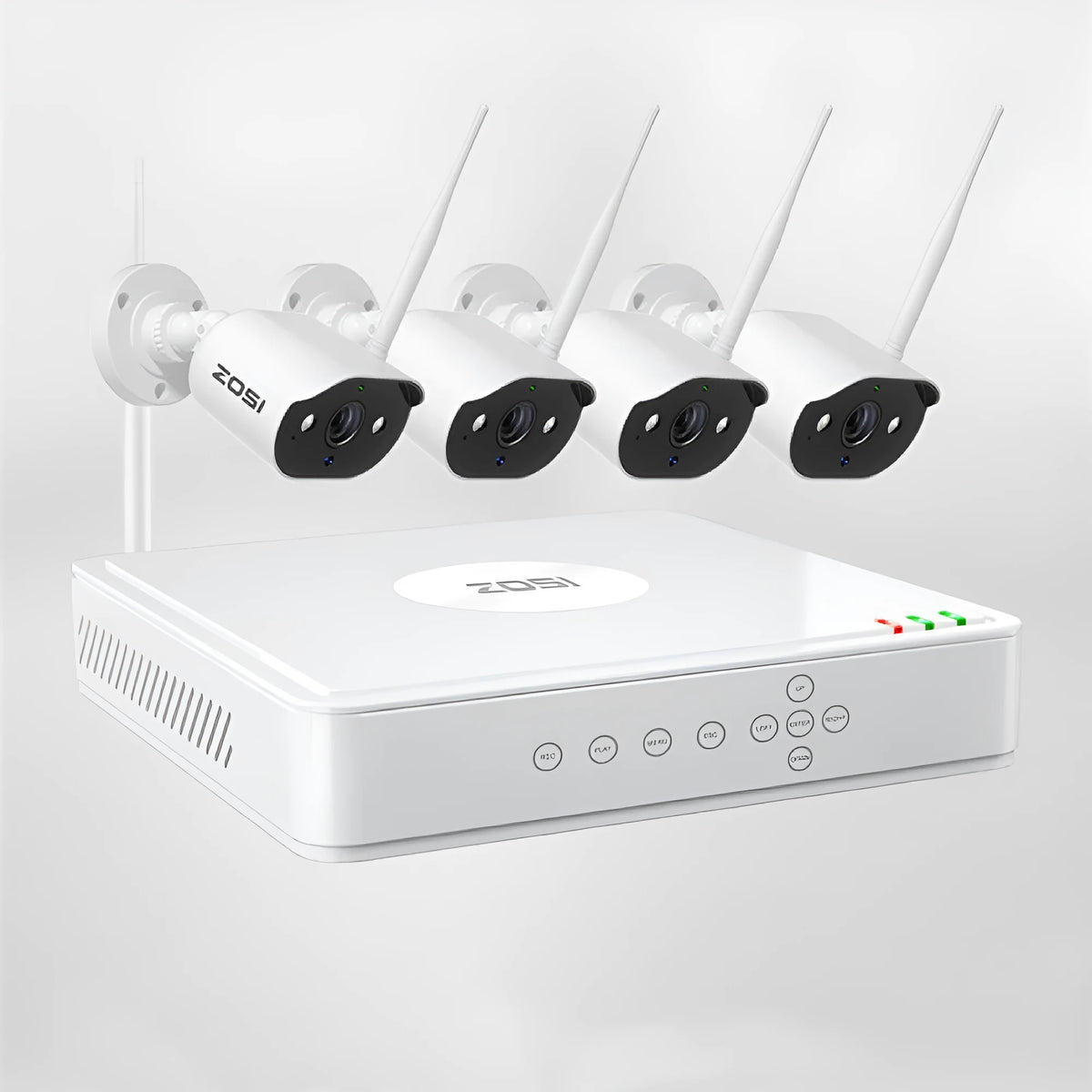 ZOSI 5MP POE security camera system with 4-channel NVR and outdoor monitor suit options