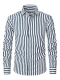 Men's slim fit striped long sleeve business shirt in polyester fabric