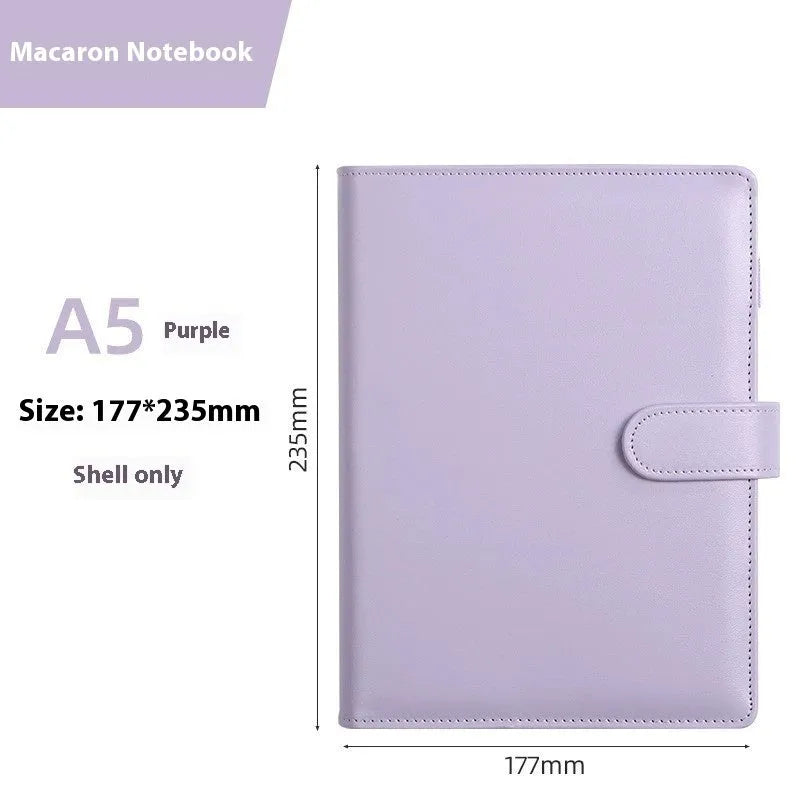 A5 solid colour PU leather notebook shell with zipper closure shown in pink