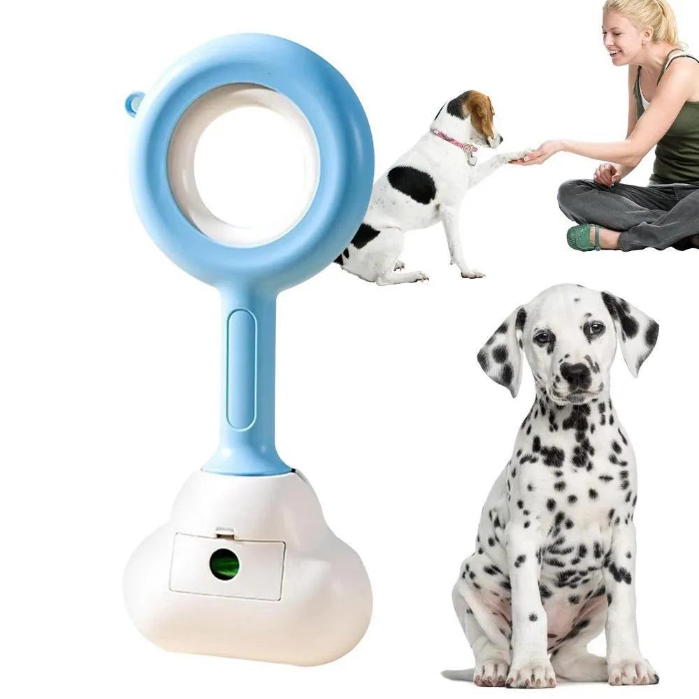 White blue dog pooper scooper with cloud-shaped jaws for outdoor waste cleanup