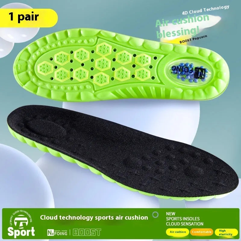 Green PU sports insole with air cushion and arg wormwood for sizes 35-46 showing thickened breathable design