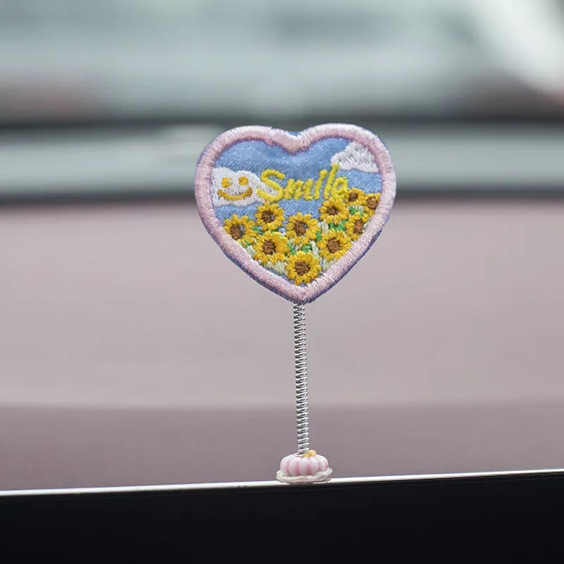 Six yellow PVC duckling ornaments and Hello sign for car dashboard decoration