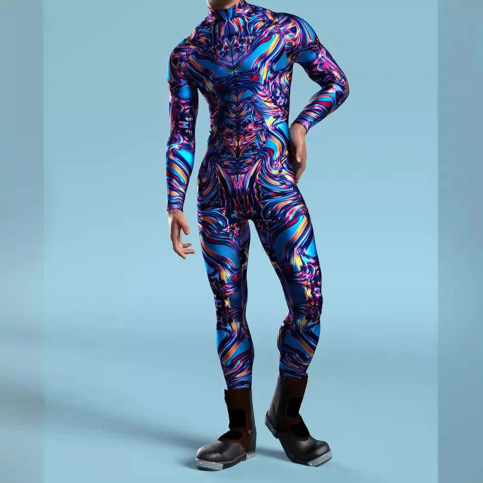 Adult 3D digital print cosplay jumpsuit in stretch spandex, one-piece Halloween costume, sizes S to 4XL