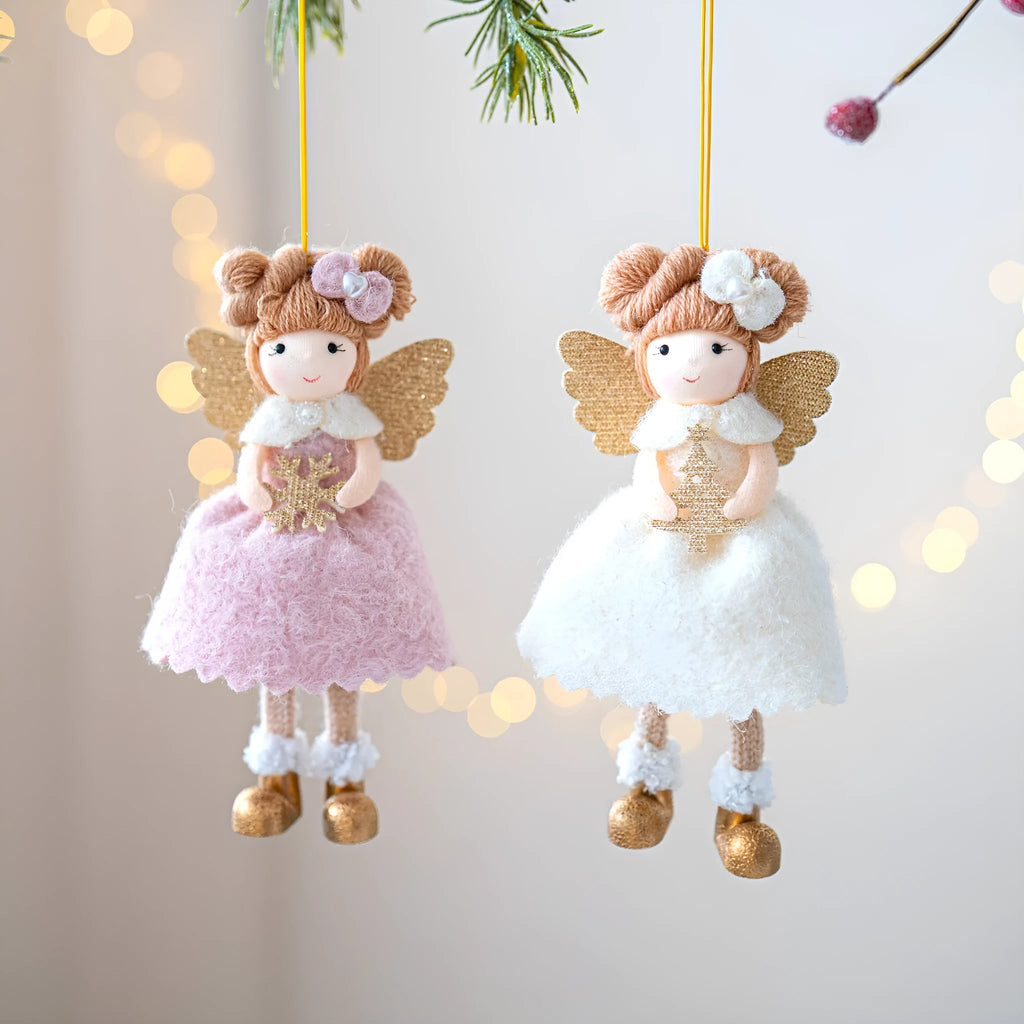 Christmas angel wings plush pendant in pink and white cloth with modern simplicity design
