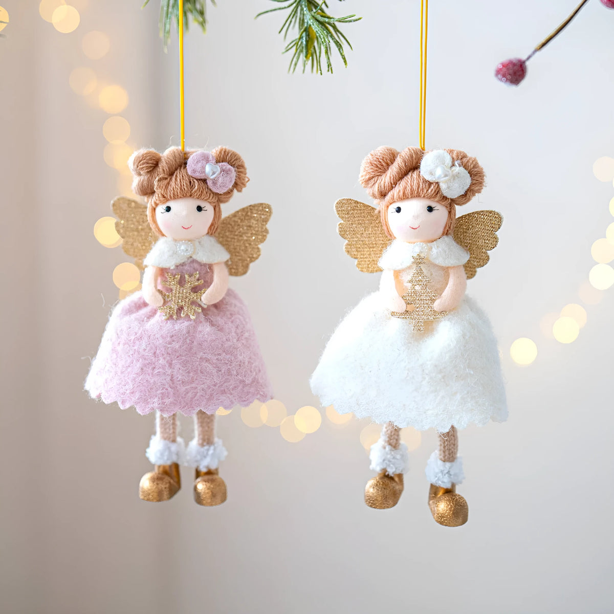 Christmas angel wings plush pendant in pink and white cloth with modern simplicity design