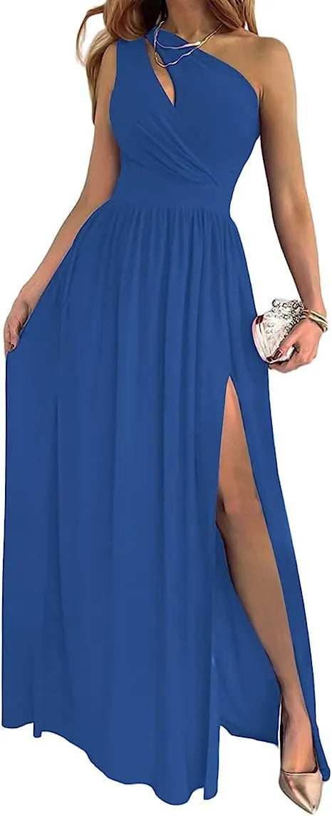 Women's one shoulder maxi dress with high split and cutout detail in soft fabric