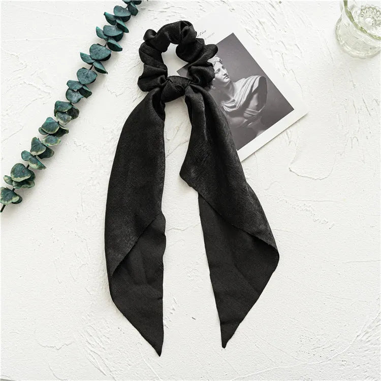 Large floral hair ring with long spring dark green ribbon and cloth bandeau design for women
