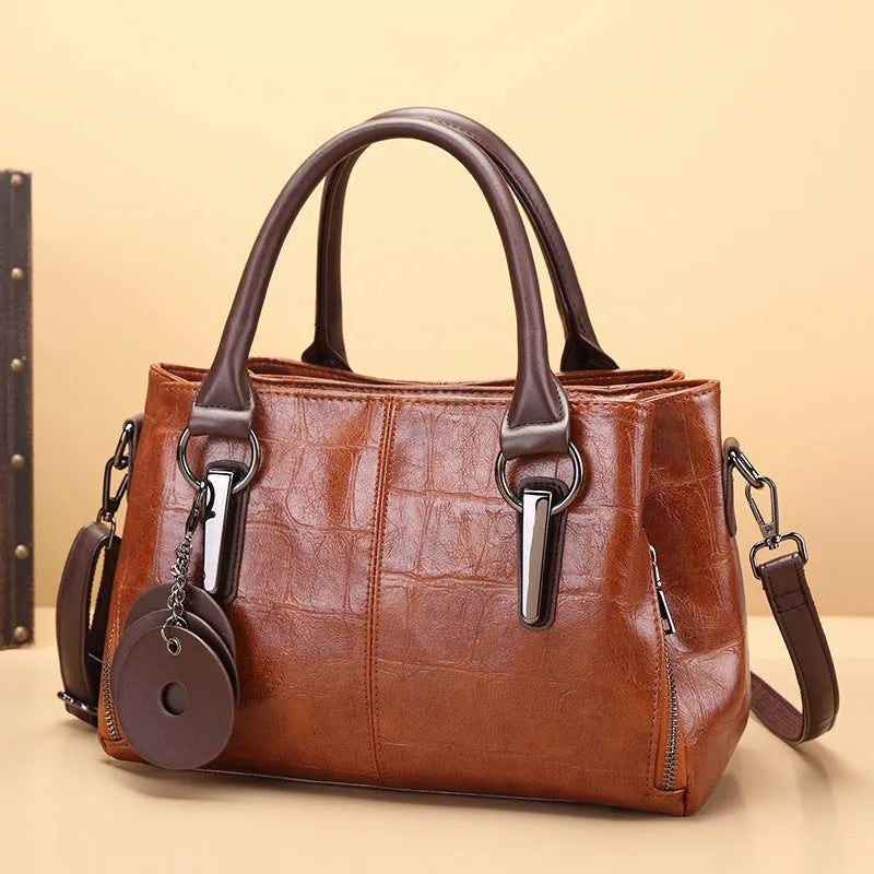 Horizontal square PU shoulder bag in vintage brown colour with single strap and open outer pocket