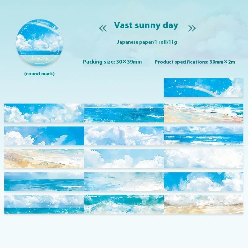 Japanese paper washi tape roll with sky theme designs including colourful clouds and twilight