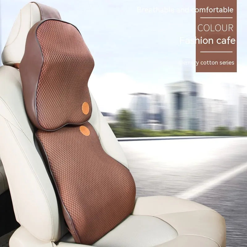 Car headrest and lumbar pillow set with memory foam filler in various colour options