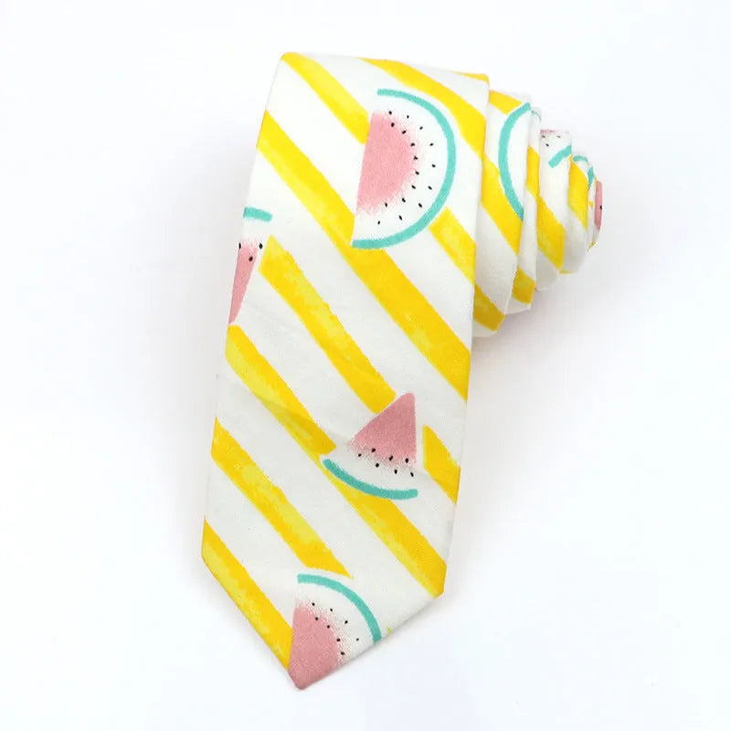Korean style narrow cotton bow tie with cartoon print pattern in casual men's accessory