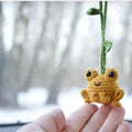 Handmade woven plush frog pendant for car interior decoration in green colour